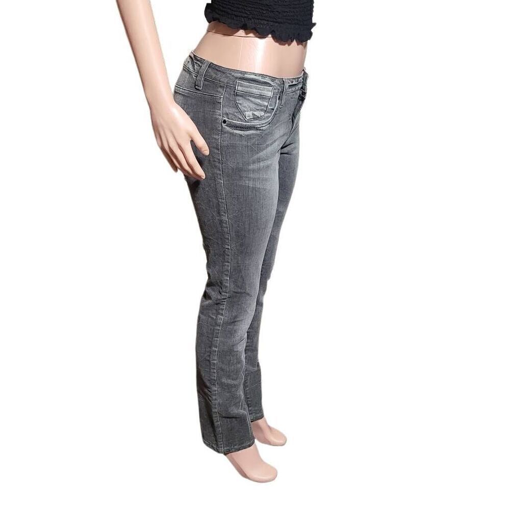 Gray distress Women mid-rise Studded back pockets straight pants 38/8 medium - Picture 4 of 6